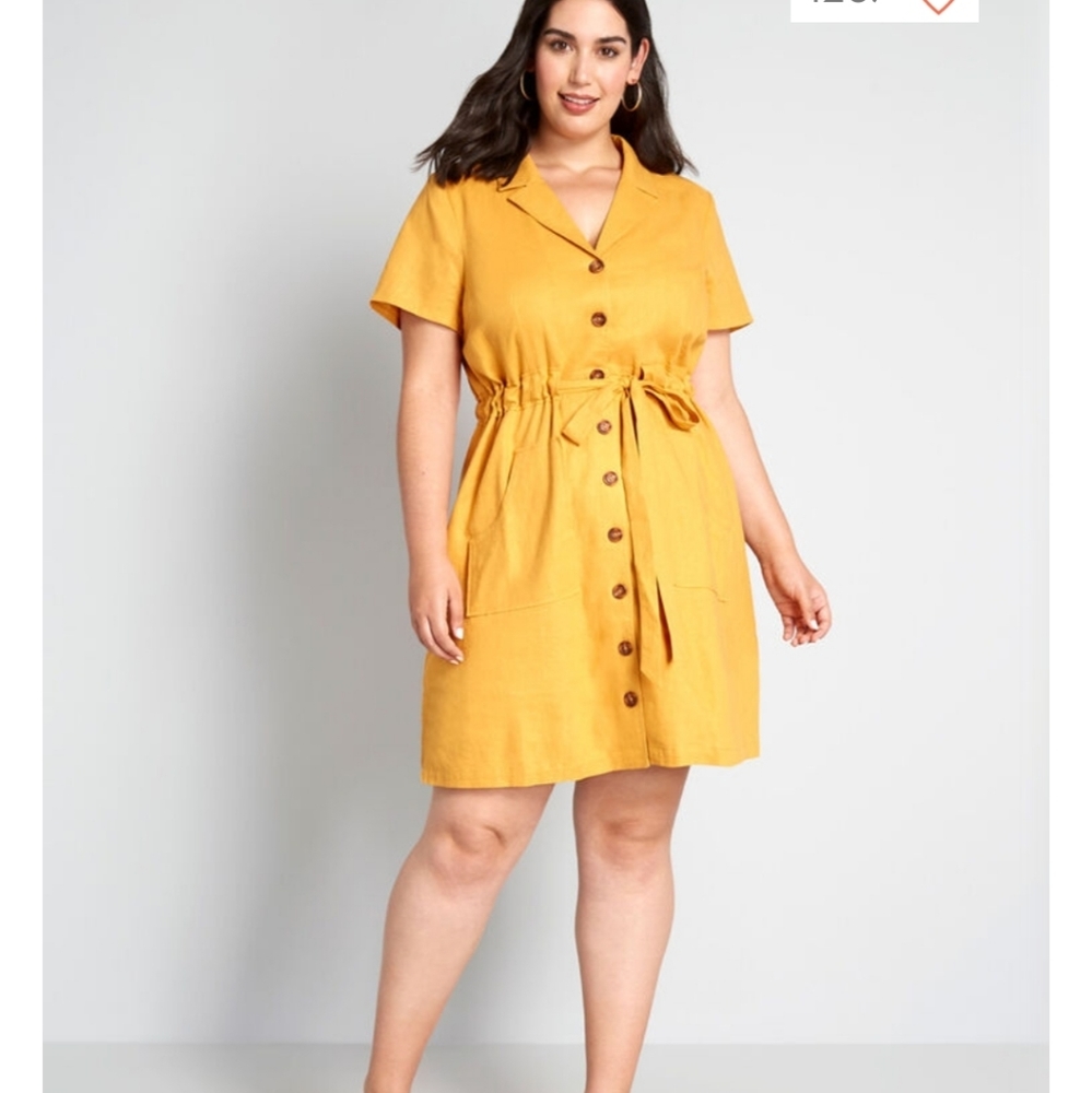 Modcloth yellow button up shirt dress